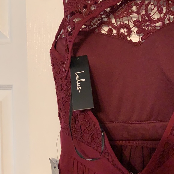 Burgundy mini skater lace dress, homecoming, wedding guest, prom - Picture 4 of 5